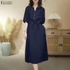 Robe décontractée à manches courtes et col rond pour femmes, couleur unie