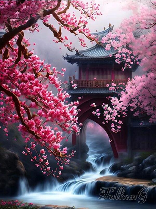 

Японская алмазная живопись «Цветущая вишня» Новые поступления Водопад Храм Пейзаж Полный горный хрусталь Вышивка Мозаика Наборы для вышивки крестом AA4518 Square drill 55x70cm розовый