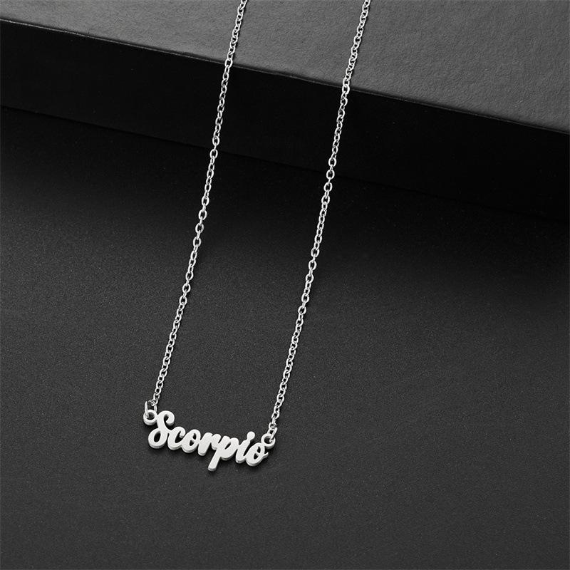Simple Stainless Steel 12 Zodiac Necklace - 18K Retro English Constellation Pendant Jewelry