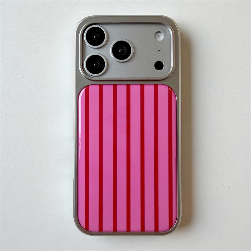 

Silver Edge Anti-Fall Drip Glue iPhone 14/13/Pro Max Case with Powder Blue Stripes iPhone 17 Pro Max