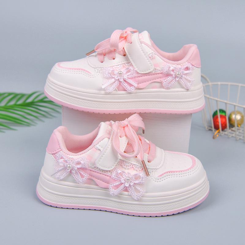 

Girls Low-Top Breathable Skate Shoes - Wear-Resistant, Versatile Solid White for Primary School Size 28, 17.5cm рожевий