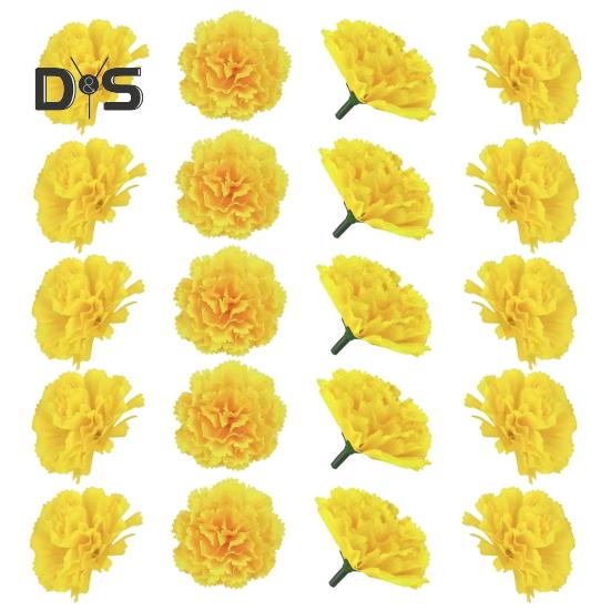 

20 шт. искусственных цветов бархатцев, искусственные шелковые бархатцы со стеблями, реалистичные искусственные бархатцы для домашнего декора Dia De Los Muertos Diwali жёлтый