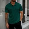Mens Short Sleeve Waffle Knit Polo Shirt With Double Pockets