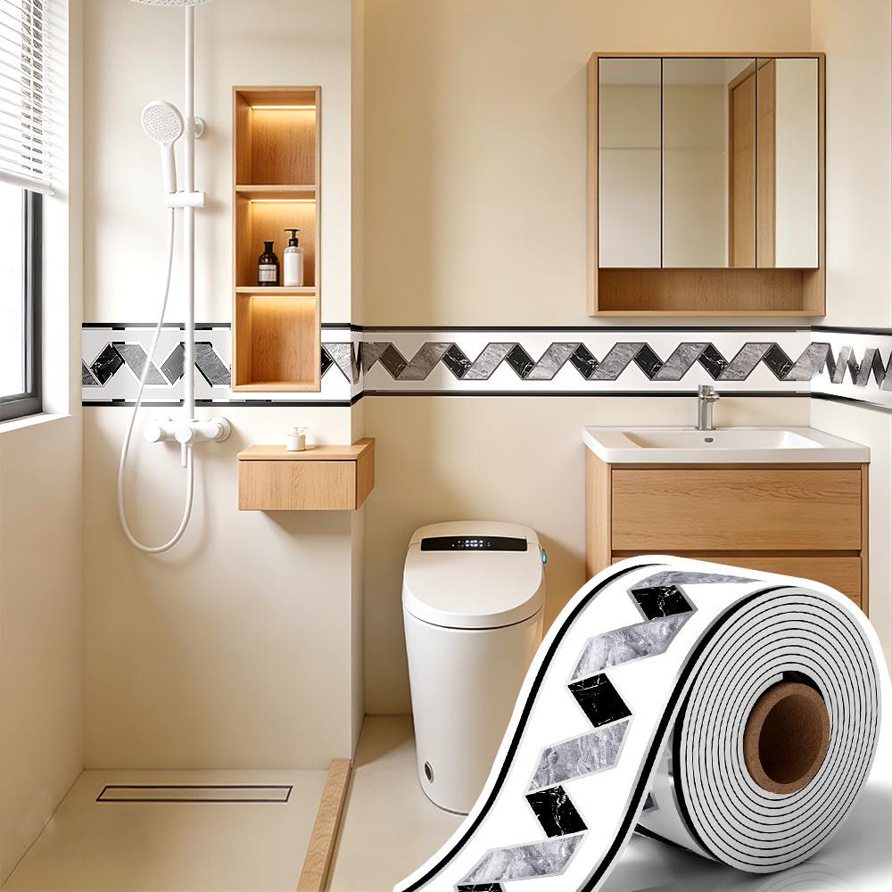 Thickened Waterproof PVC Self-Adhesive Tile-Look Baseboard Sticker