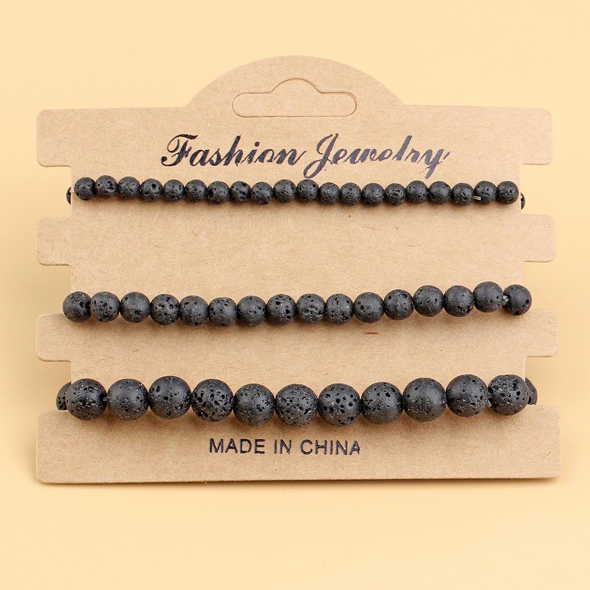 3-Piece Stone Beaded Bracelets: 8mm Pine, Mixed Bead Sizes, Cross-Border Accessory