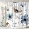 Bohemian Watercolor Floral Waterproof Shower Curtain with Mildew-Resistant Partition