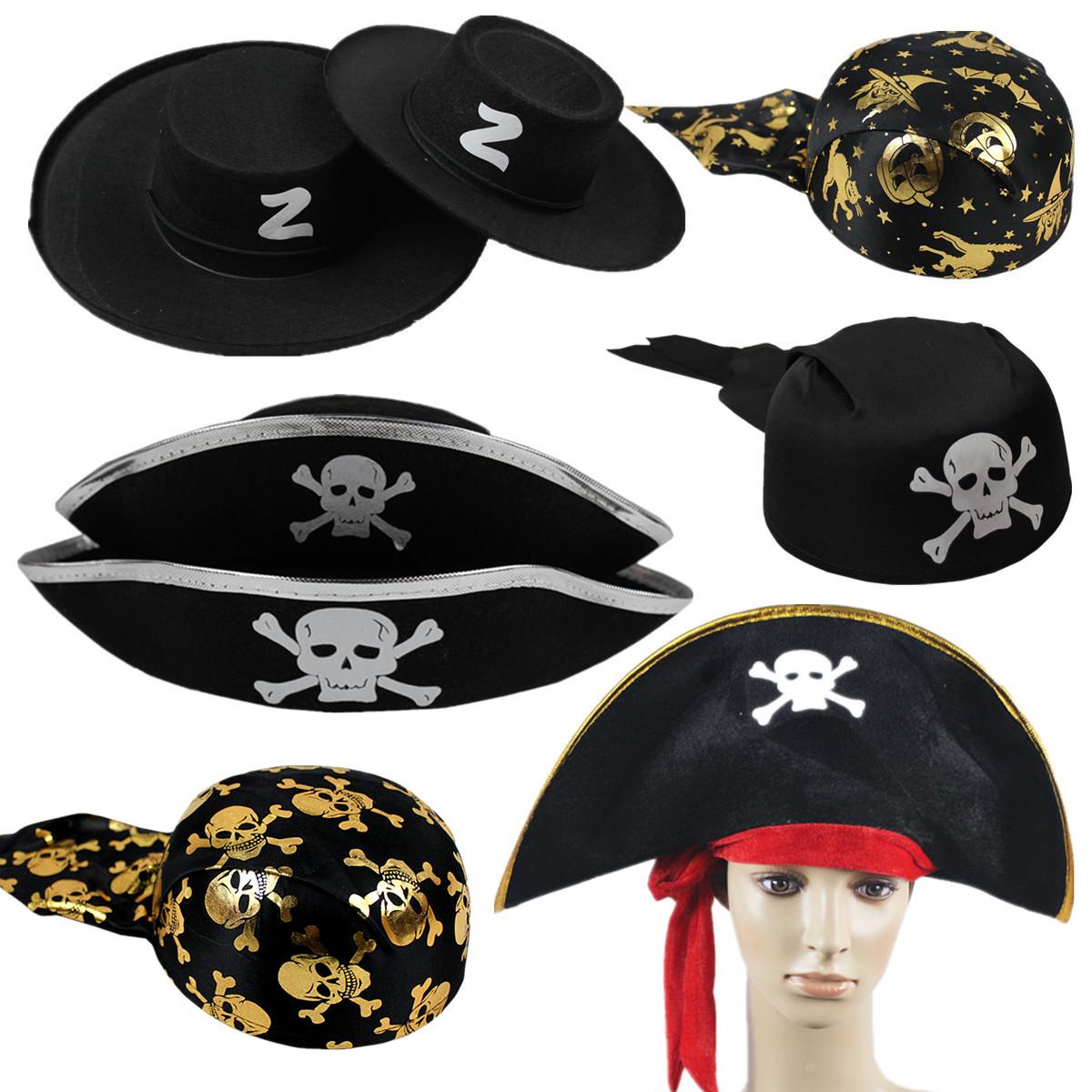 Halloween Pirate Festival Hat: Ghost Captain, Pumpkin, Caribbean Pirate & Zorro Styles Black Round Pirate Hat