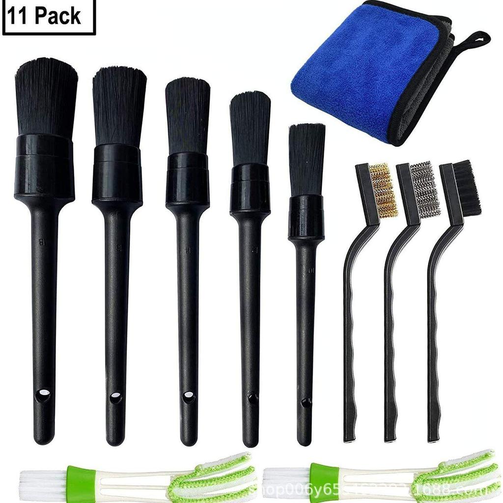 7-Piece Car Cleaning Kit: Gray Wool Wheel Brush, Tire Brush, Turtle Pattern Sponge, and Wool Brush