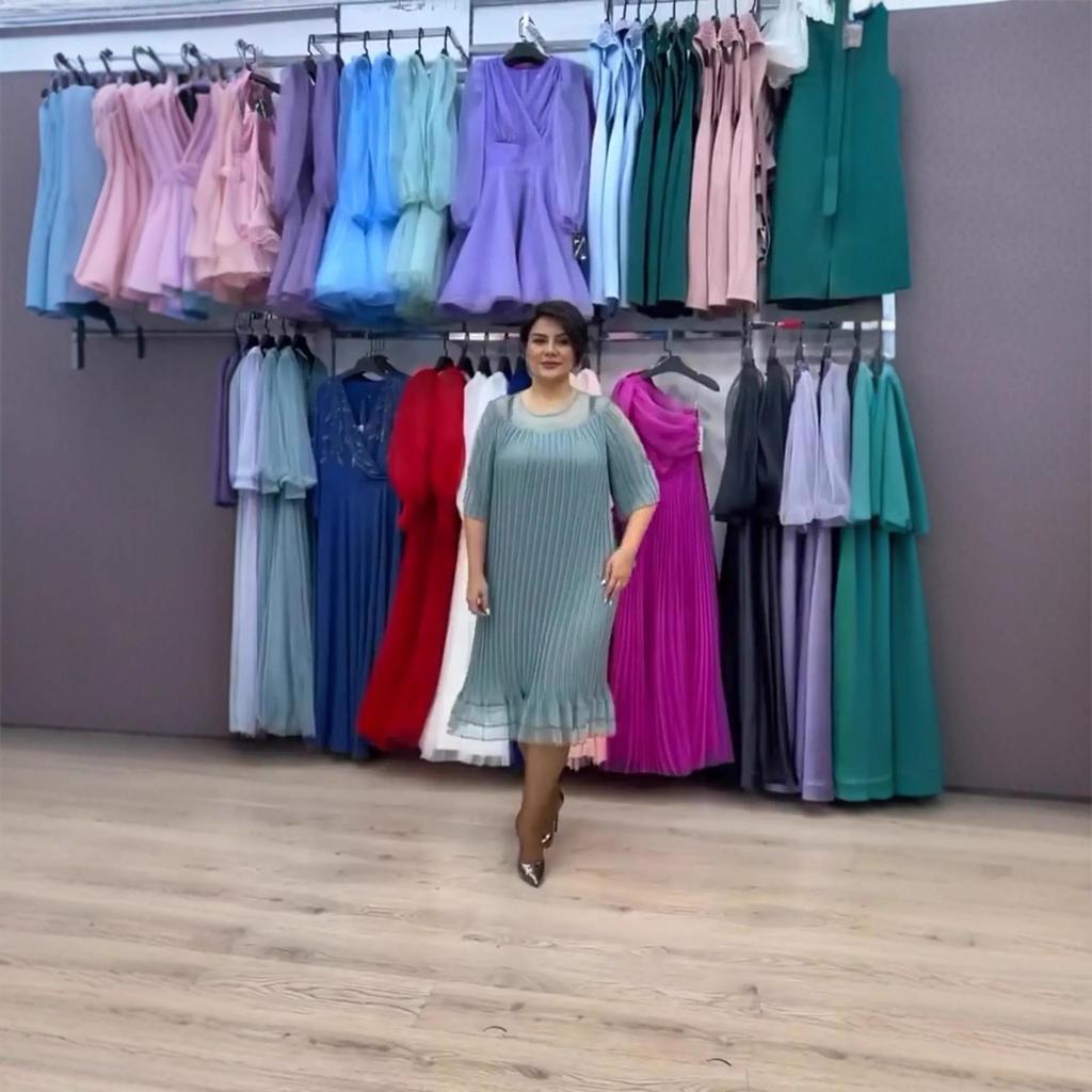 2025 Damen Übergröße Kleid mit Spitzeneinsatz und Meshrock mit Falten