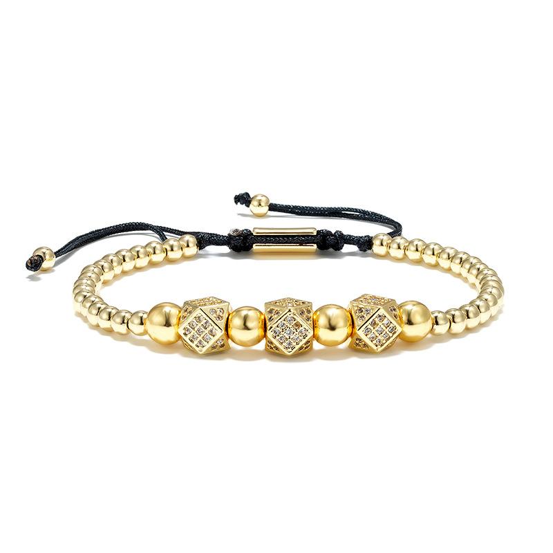 

Vintage Copper Bead Inlaid Zircon High-End Bracelet Design Sense Hexagonal Adjustable Braided Bracelet золотий