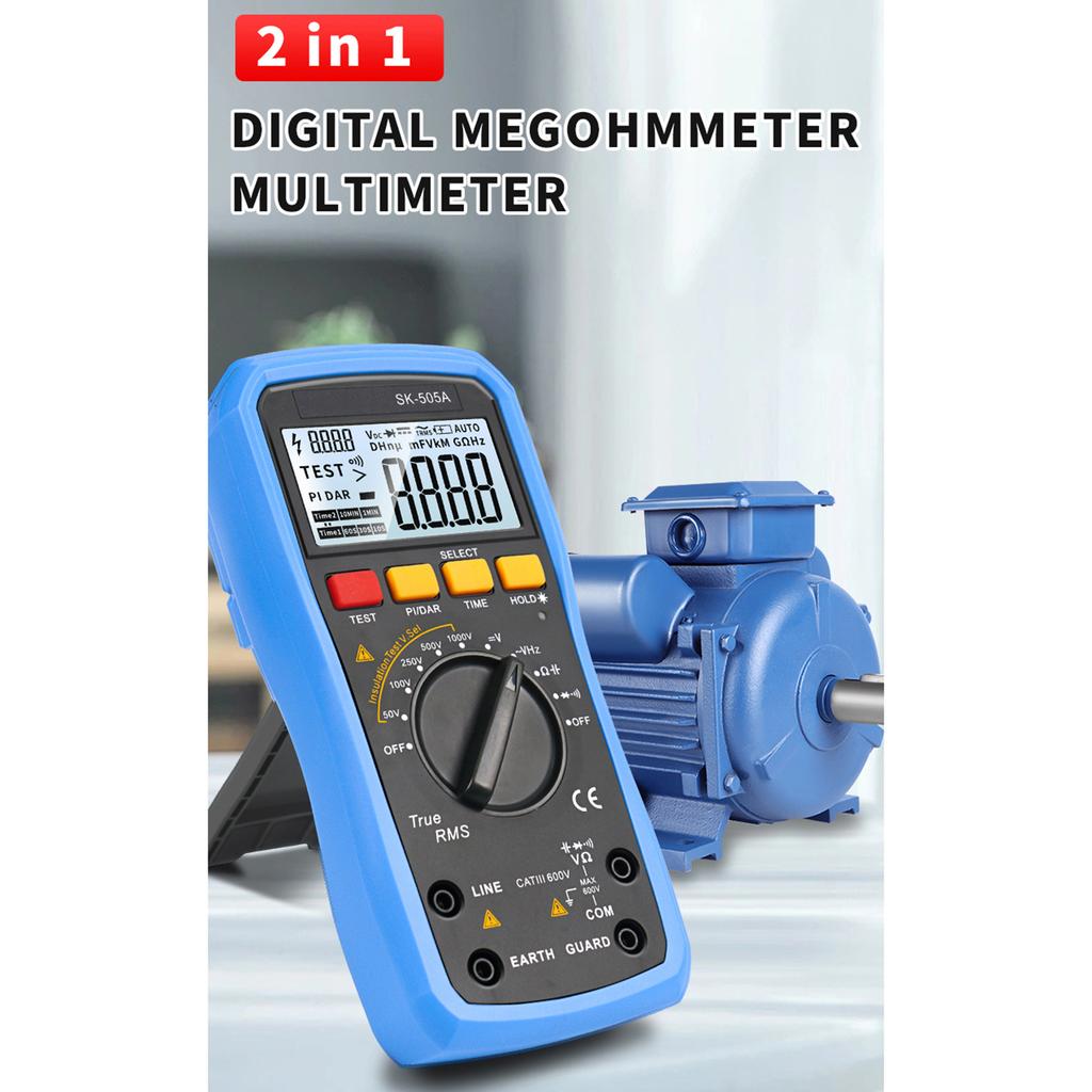 SK 505A Megohmmeter Insulation Tester & Digital Multimeter 2in1 Portable Auto Measure AC DC Voltage Capacitance