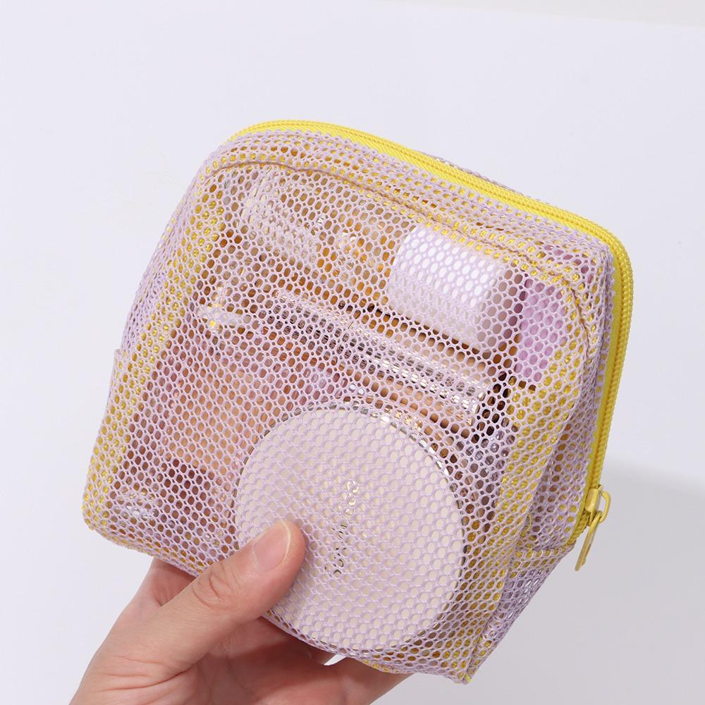 Portable Mesh Cosmetic Bag Dopamine Color Storage Makeup Case Women Mesh Toiletry Storage Pouch Organizer