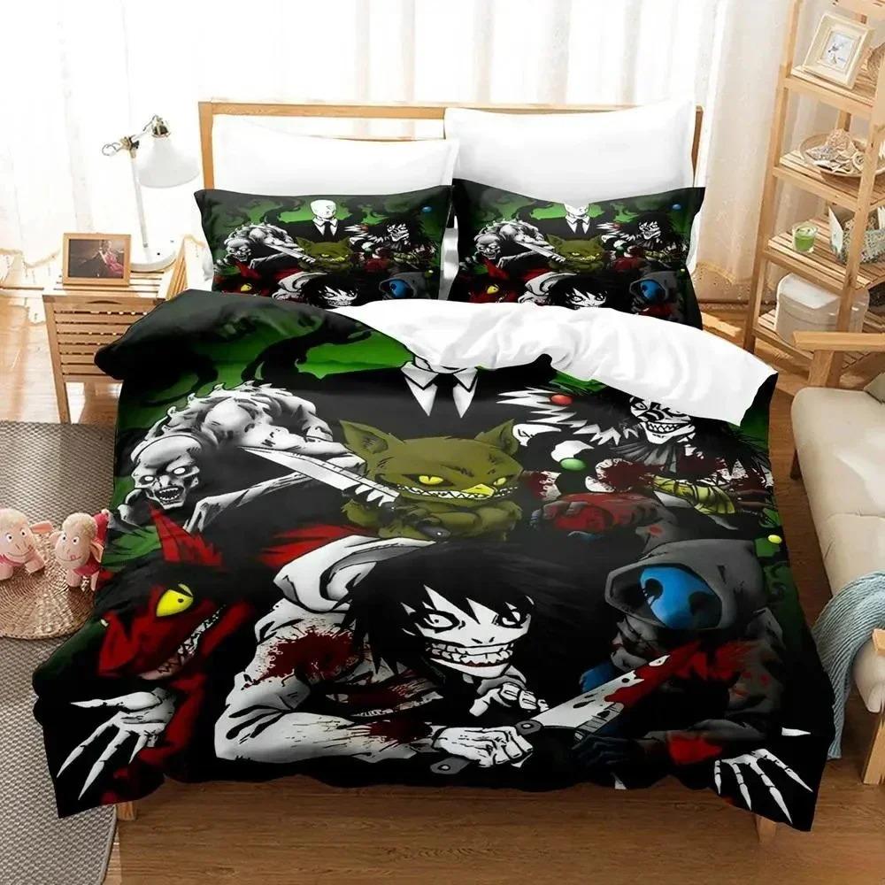 Jeff and Jane Creepypasta Bedding Set Single Twin Full Queen King Size Bed Set Adult Kid Bedroom Duvet Cover Sets 3D Print Anime