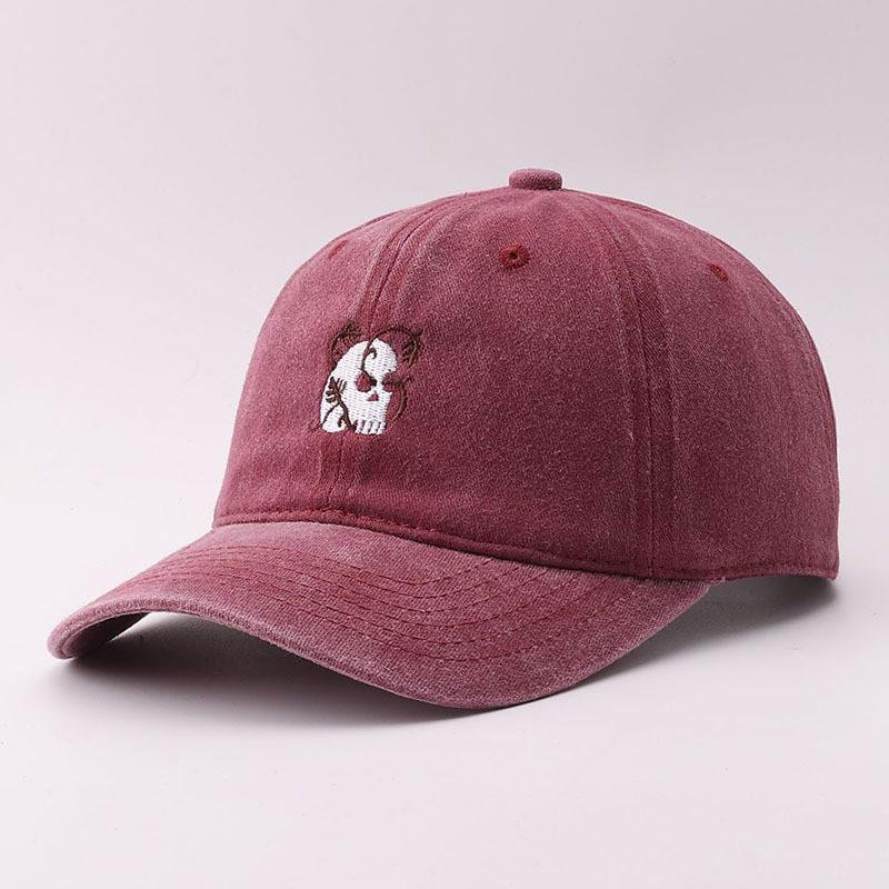 Cotton Washed Denim Baseball Cap Embroidered Skull Adjustable Sun Hat Men Women