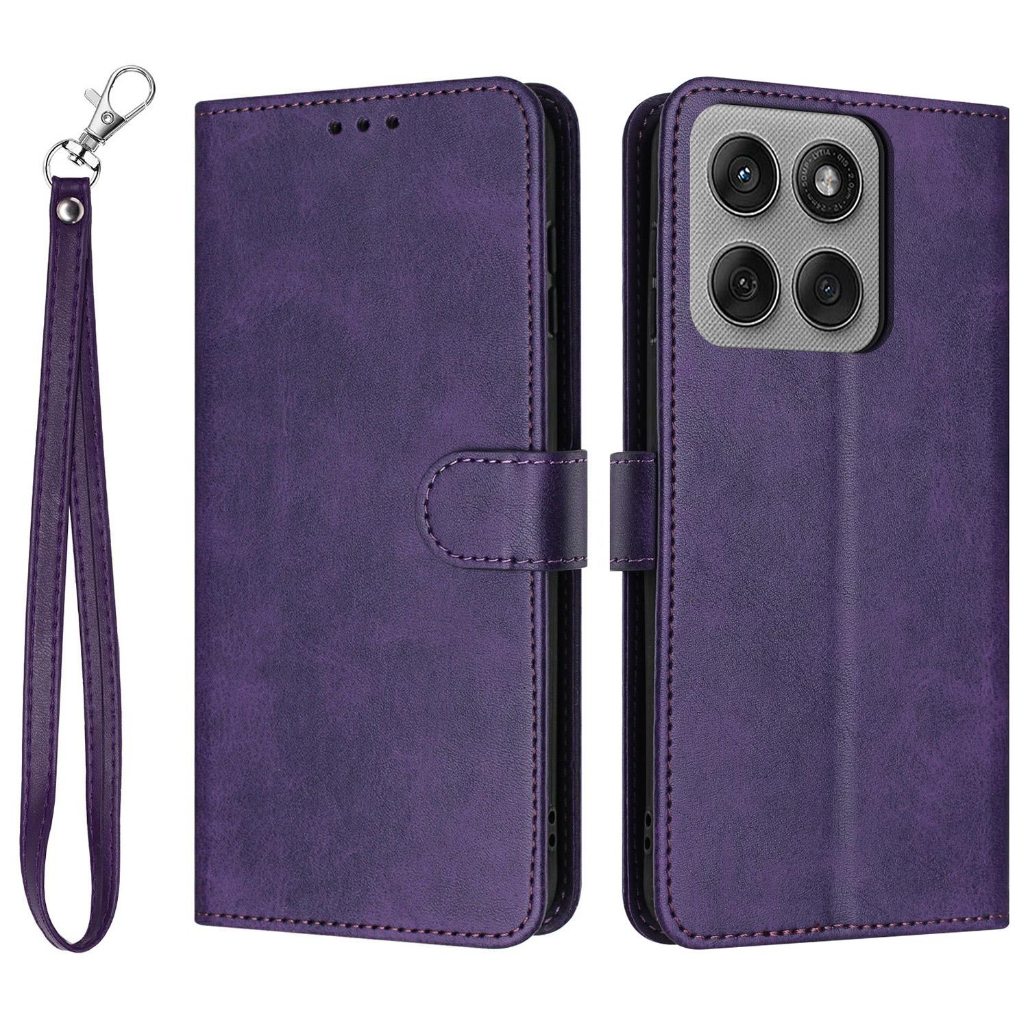 

For Motorola Edge 60 Pro 5G Case Flip Stand Calf Texture PU Leather Wallet Phone Cover with Strap Purple