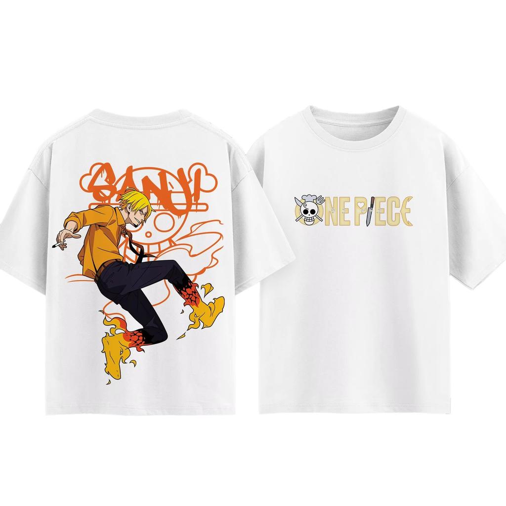One Piece Sanji Print T-Shirt, Unisex New Summer Cotton Y2K Style Apparel, Fashion Anime Fan Short Sleeve Streetwear Top Fans