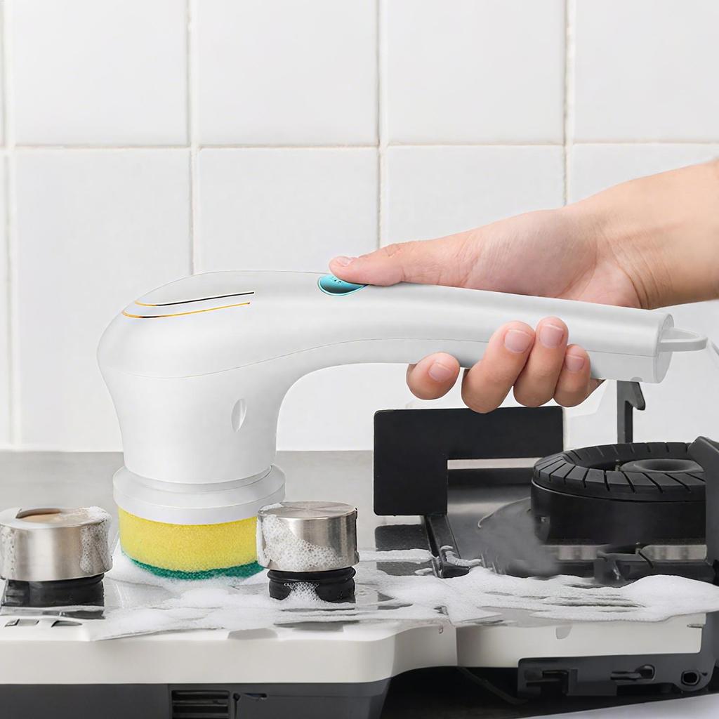 Electric Grill Cleaner Cordless Rechargeable Grill Cleaner Tool Waterproof Removable Scrubber With 5 Replacement Heads For