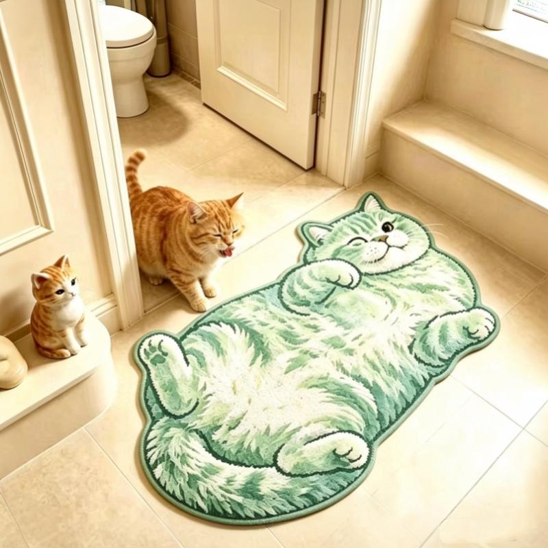 Cute Cartoon Lazy Cat-Shaped Rug Fun Creative Home Decor For Bedroom Beside Floor Mat Entrance Bathroom Washable Soft Carpet