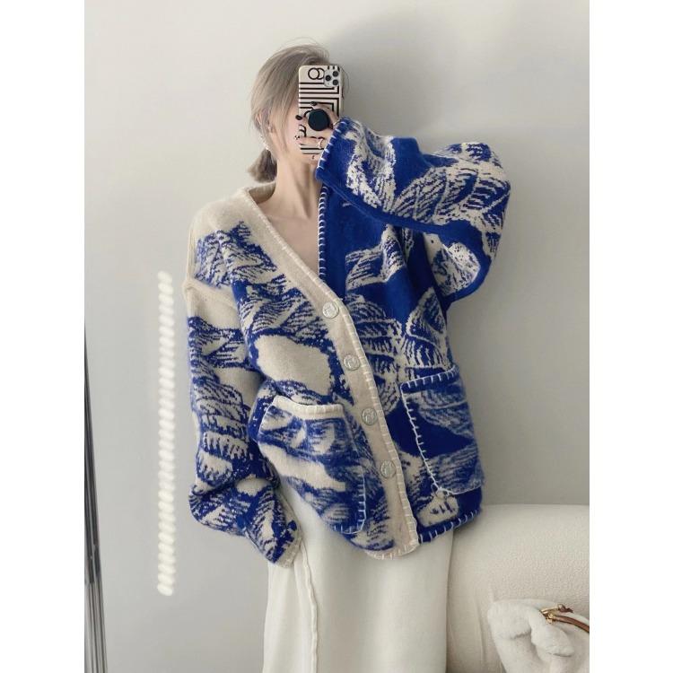 Vintage Knitted Oversized French Lazy Style Sweater Coat for Women