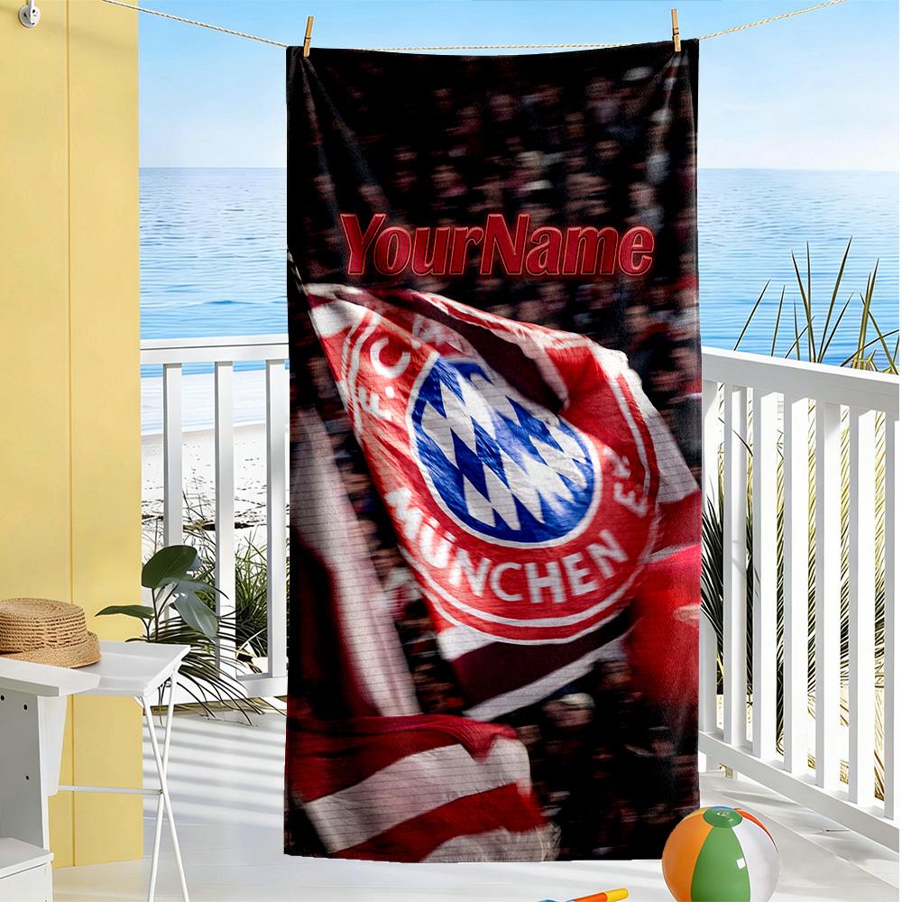 FC Bayern München Personalisierbares Namens-Strandtuch Superweiche Mikrofaser Schnelltrocknendes Gewebe Tragbar für Schwimmen Strand Camping Reisen Strandzubehör Fitnessstudio