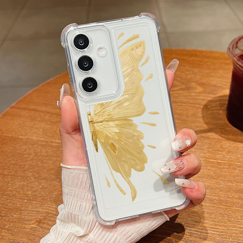 

Прозрачный противоударный чехол с принтом бабочки для Samsung S25 Ultra S24 FE S23 S22 A56 A36 A16 A55 A35, прозрачный противоударный мягкий силиконовый тонкий чехол для телефона Samsung A25 жёлтый