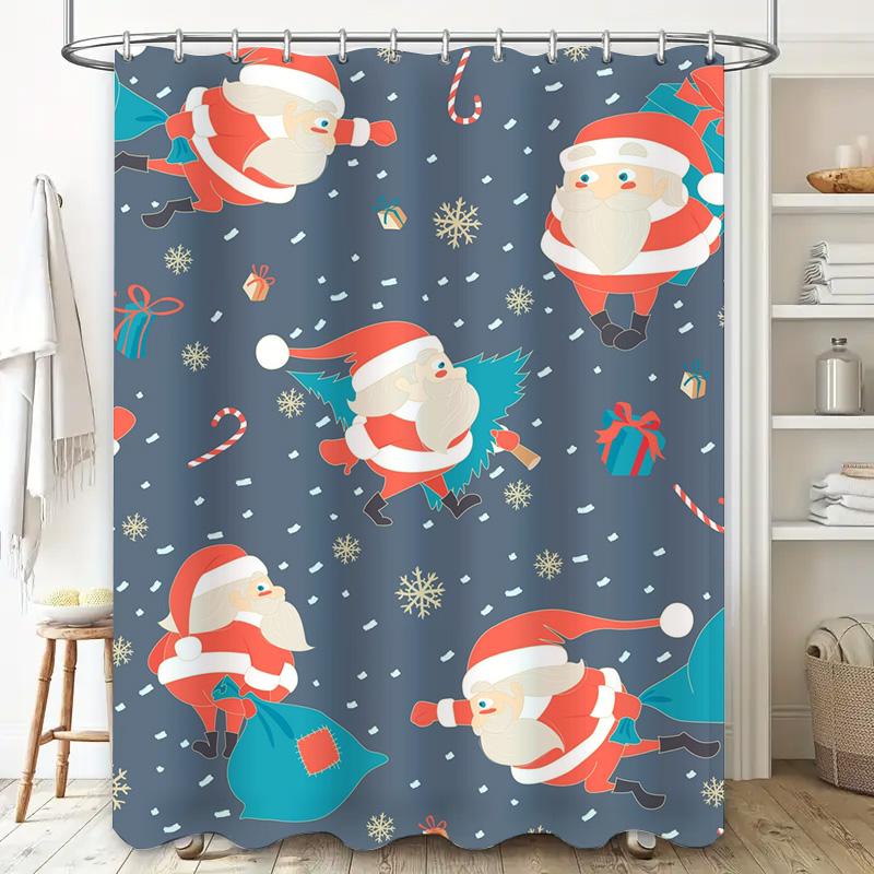 Tu Christmas Shower Curtain Santa Claus Festive Holiday Bathroom Decor Waterproof Holiday Decor Festive Xmas Pattern Washable Sh
