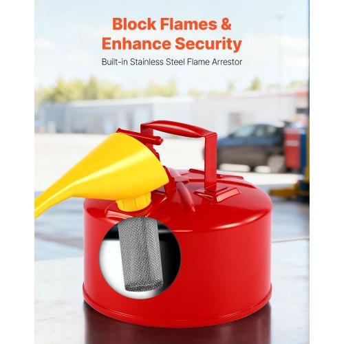 VEVOR Safety Gas Can, 9.5 L Type I Red Safety Can for Gasoline with Stainless Steel Flame Arrester, Self-Closing Lid, and PE Funnel