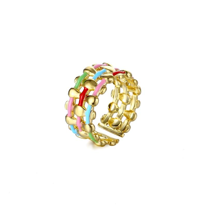 Delicate Enamel Rings For Women Adjustable Stainless Steel Square Checkered Dripping Oil Ring Bosnian Jewerly