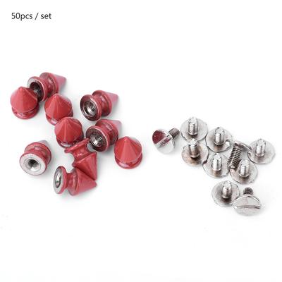 50 stuks 8*12mm Mode Metalen Kogel Klinknagels Spikes & Kegel Studs voor Leer DIY Accessoire (Rood)