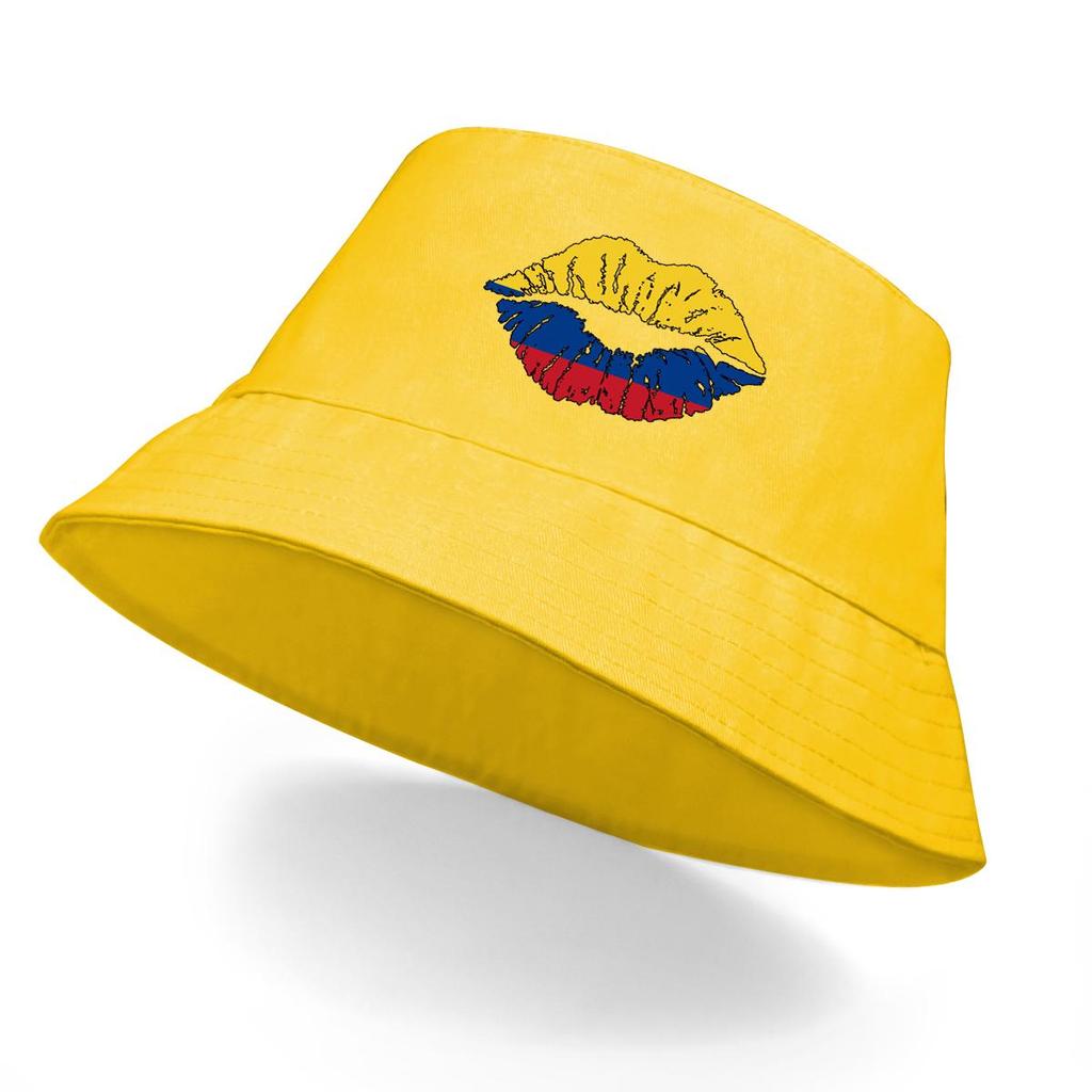 National Flag of Colombian Lip Mouth Print Bucket Hat , Patriotic Fisherman Cap Beach Wide Brim Sun Protection Basin Cap