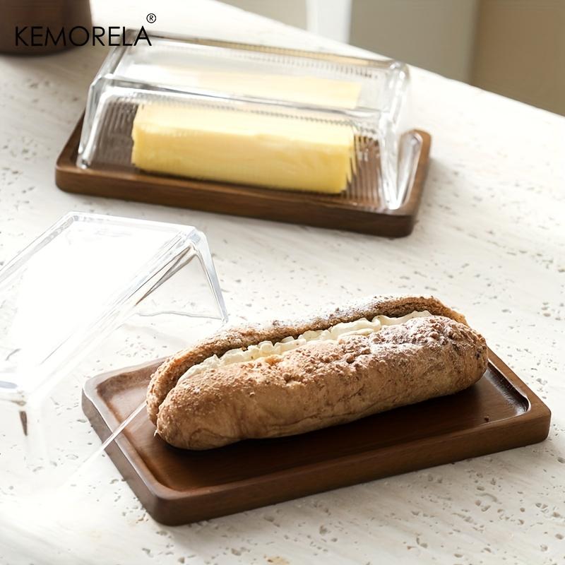 Creative Cheese Butter Plate Rectangular Wooden Tray Glass Cover Storage Box Cake Dessert Bread Dim Sum Plate Table Tableware