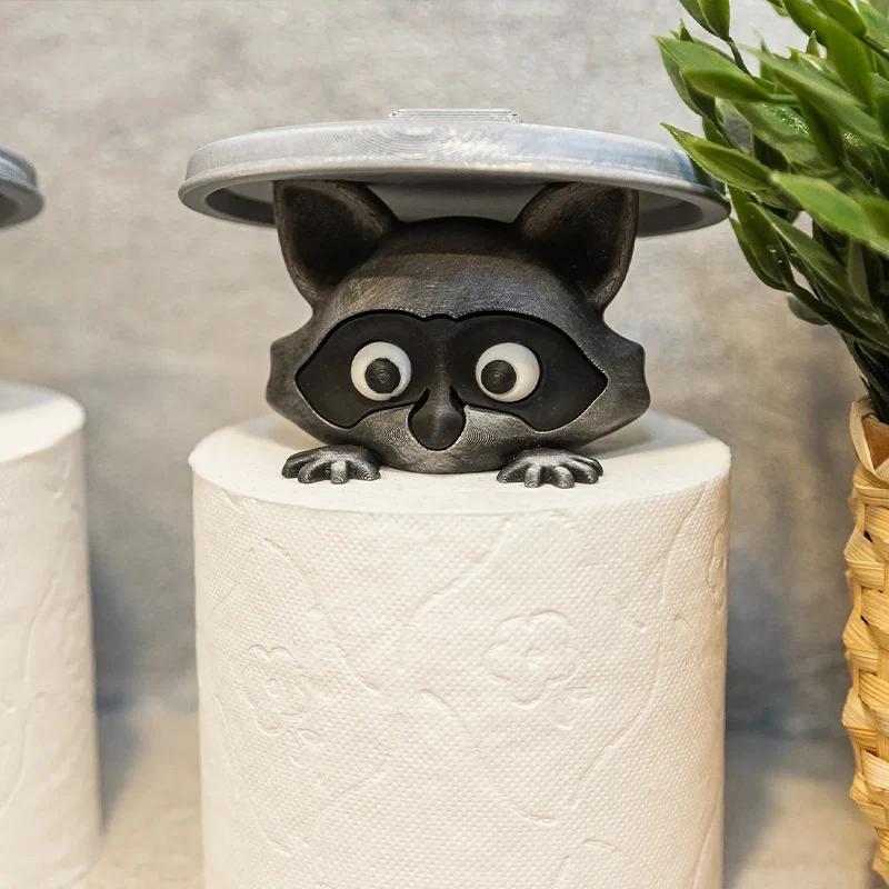 Cute Raccoon Toilet Paper Holder Top Quality Resin Bathroom Tissue Dispenser Animal Decor for Countertop Shelf & Bath