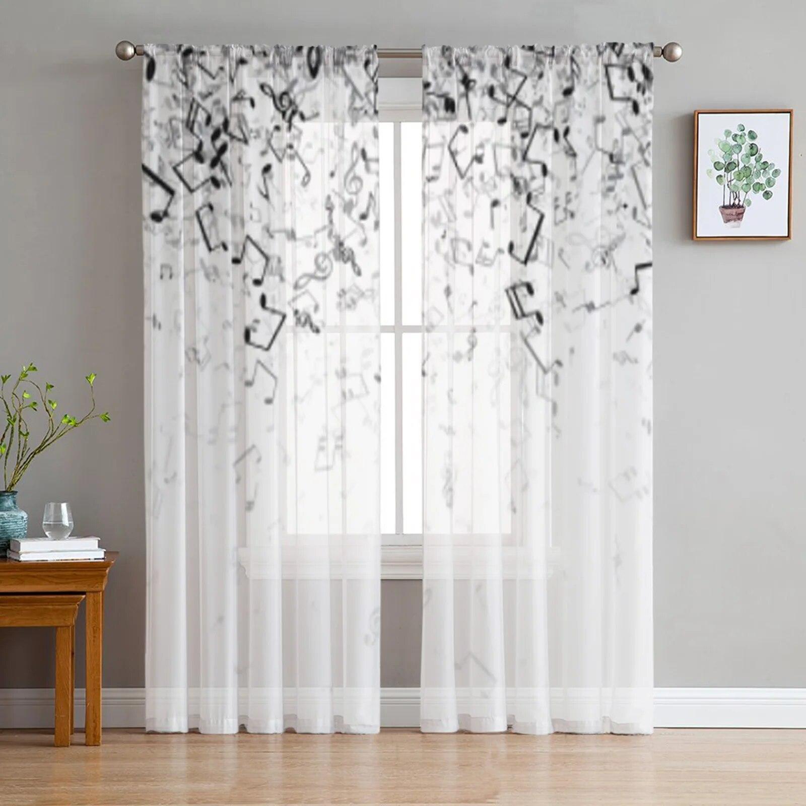 

Фон музичних нот Тюлеві штори для вітальні Спальня Вікно Прозорі штори Кухня Балкон Вуалеві штори 135W x 244H(cm)x2