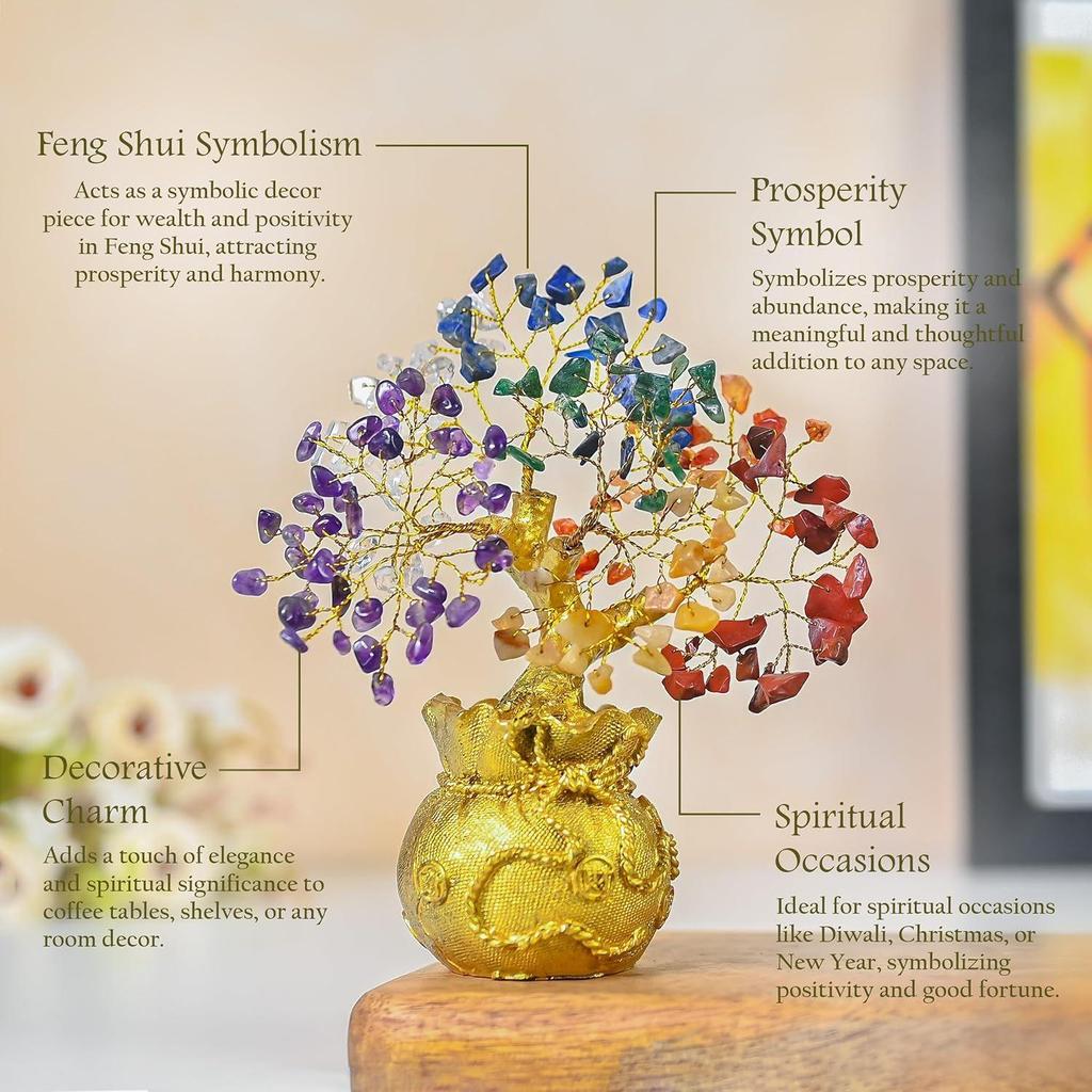 7 Chakra Feng Shui Tree of Life – Healing Crystal Bonsai – Ideal Gift for Home & Office Décor