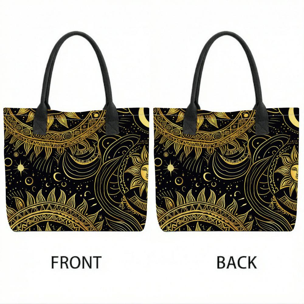 Boho Sun Moon Print Tote Bag Large Capacity Casual Shoulder Handbag for Daily Use