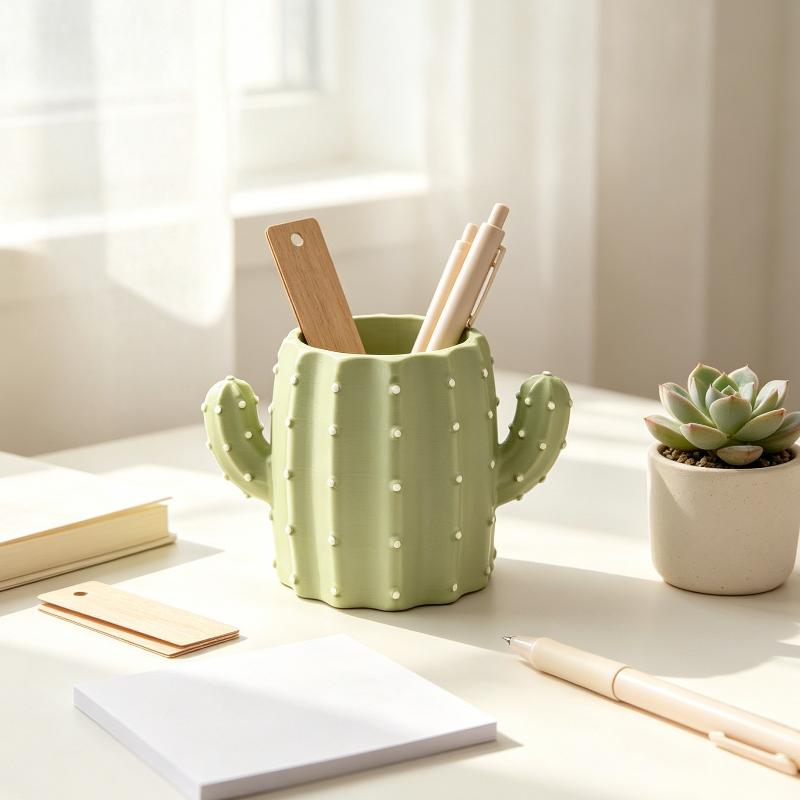 1Pc Creative Multifunctional Able Cute Cactus Pen Holder For Students And Offices