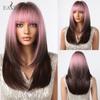 EASIHAIR Dark Brown Black Synthetic Wigs with Bangs Medium Straight Layered Natural Hairs for Women Daily Cosplay Heat Resistant