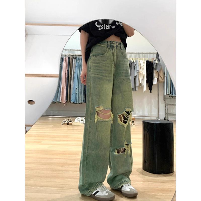 Women's High Waist Wide-Leg Distressed Ripped Jeans - Summer Retro Style