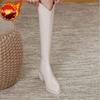Fashion Warm Elegant Heeled Pointed Toe Knee High Shaft Shoes Woman Demi-season Waterproof New in Comfortable Pu 39 Long Boots for Women