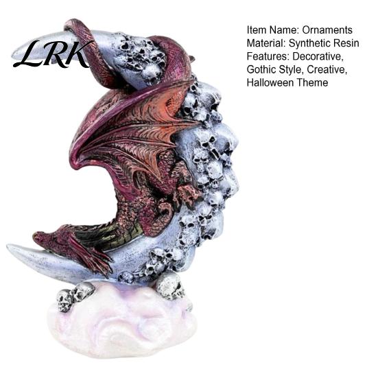 Fade Resistant Resin Ornament Dragon Skull Moon Figurine, Gothic Style Sculpture for Unique Dark Fantasy Gift Home Desktop Party Decor, Halloween