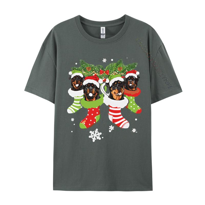 Clothing Rottweiler In Sock Christmas Santa Tshirt Men Funny Tshirt Printed T Shirts Casual Oversized Tees