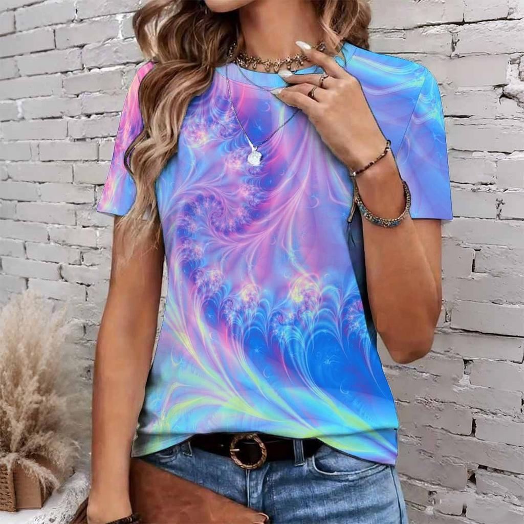 Fashion Women Retro Geometry and Leopard Pattern Patterns Print T Shirt Funny Casual O-neck Short Sleeves T-shirt Summer Female Tee Shirt