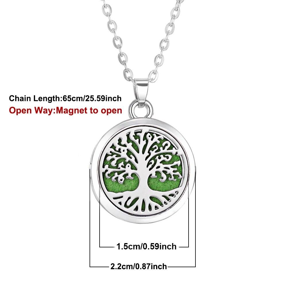 Stainless Steel Fashion Tree of Life Aromatherapy Necklace Essential Oil Diffuser Perfume Locket Pendant Women Jewelry Gift