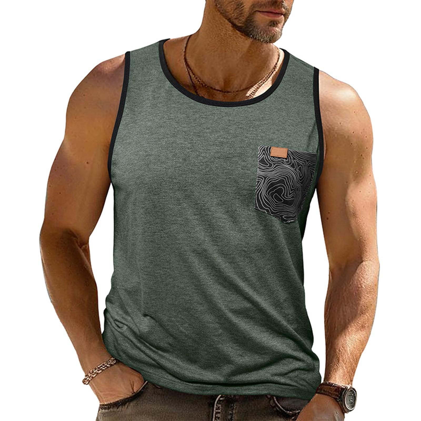 

Men s Sport Sleeveless T-shirt Breathable Slim Undershirt Pocket Top Vest XL зелёный