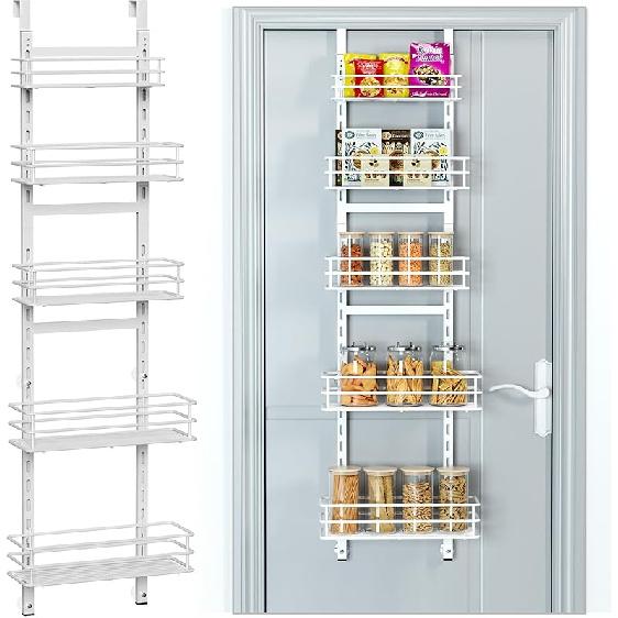 Adjustable 5-Tier Over the Door Pantry Organizer, Spice Rack, Narrow Hanging Shelf for Kitchen Storage and Organization