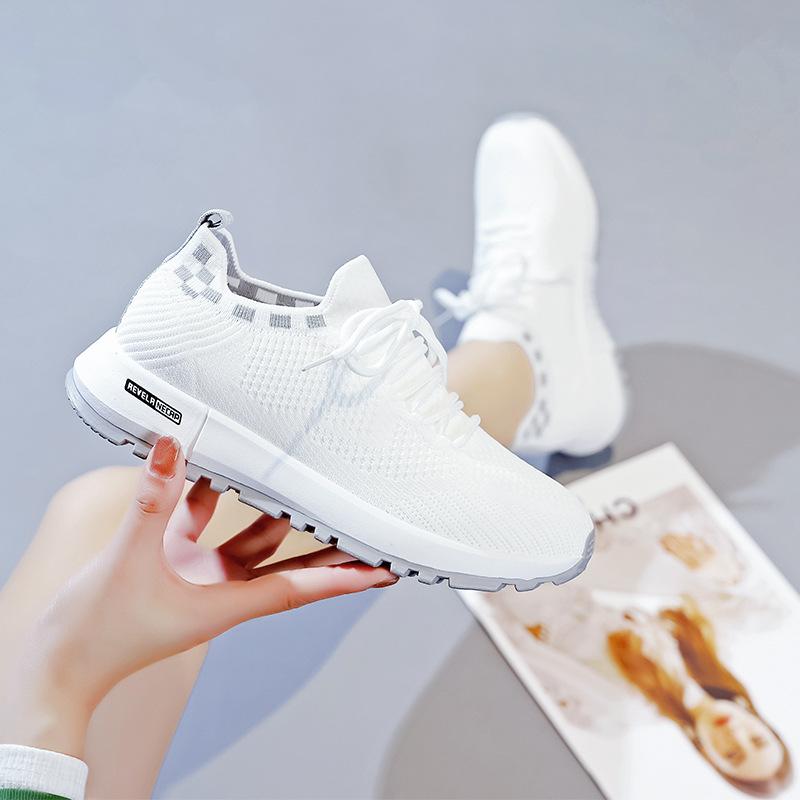 Flying Weaving Mesh Shoes Female  Summer Breathable Student Sports White Shoes Running Casual Shoes Flying Weaving