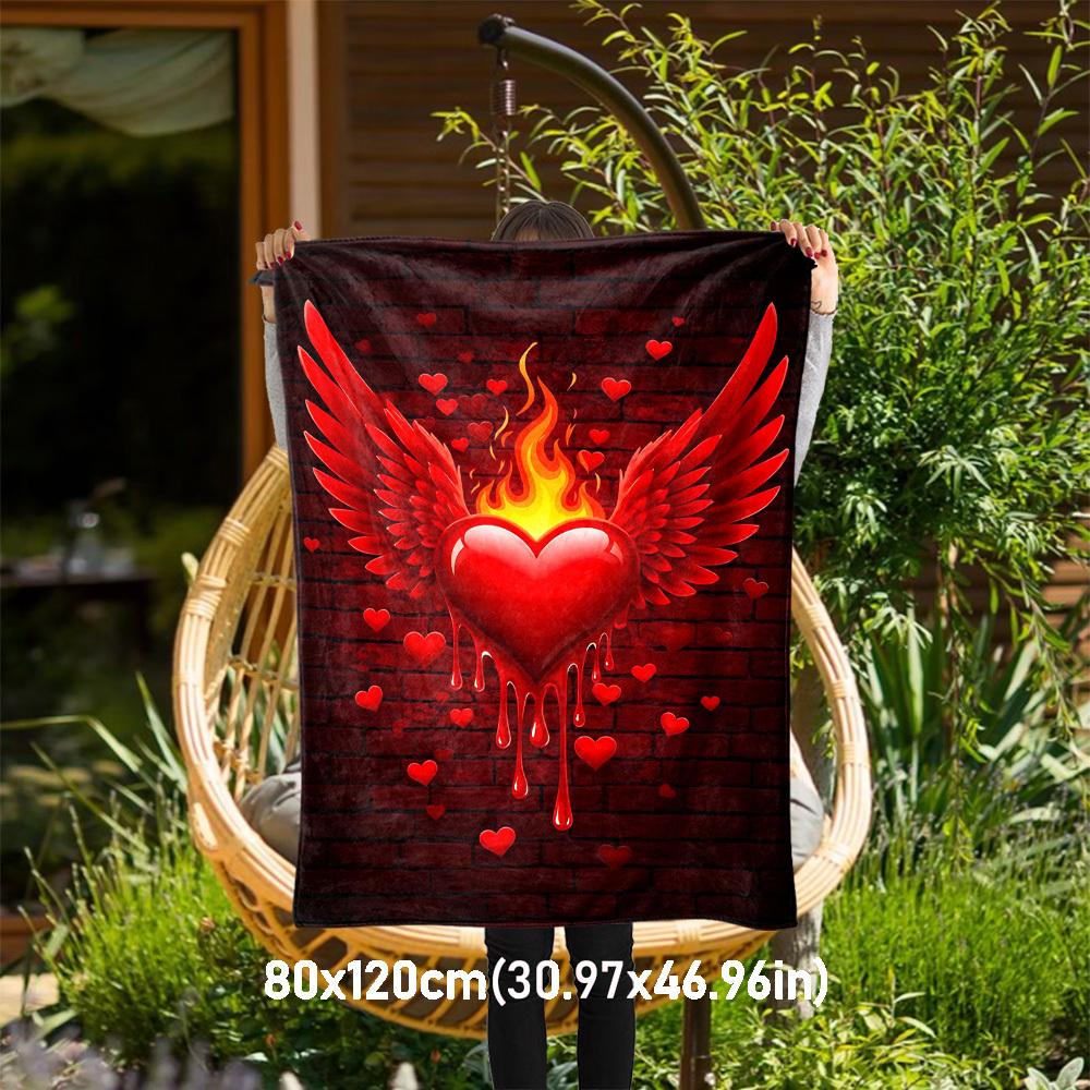 

1pc Heart Wings Outdoor Flannel Blanket Soft Warm All-Season Throw for Sofa Bed Car Camping Office, Cozy Gift Idea1185S 80x120cm(31x47inch)
