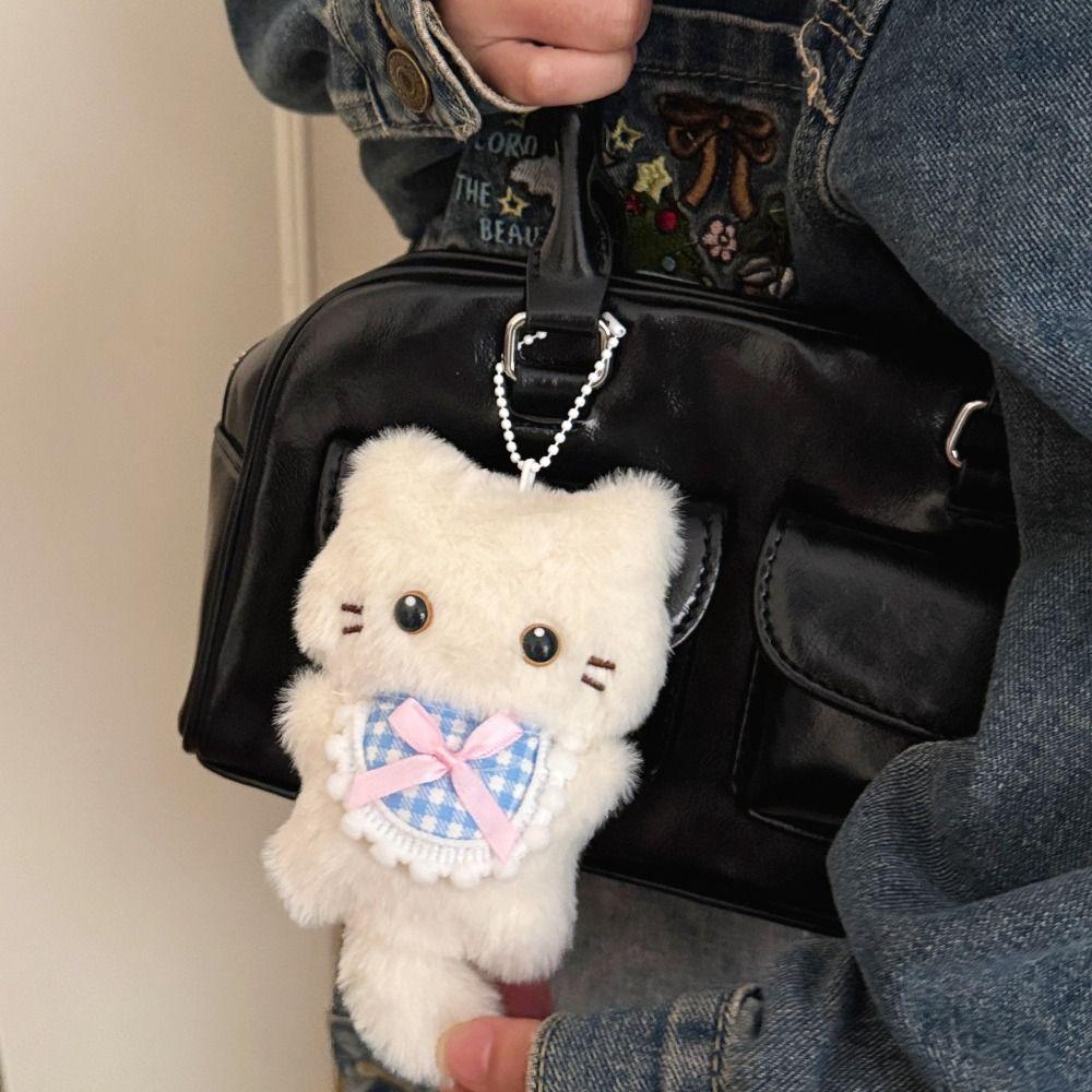 Cute Stuffed Cat Pendant Stress Relief Cartoon Animal Backpack Pendant Soft Feel Black White Kitten Plushie Toy Backpack Decor