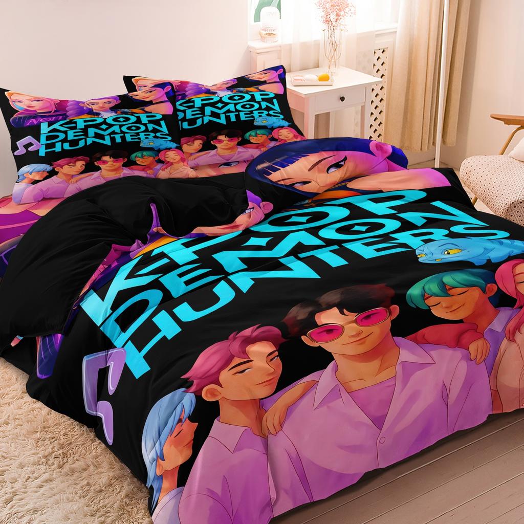 3pcs K-Pop Demon Hunters Print coreless Bedding Set Multi Sized Bedding Dormitory duvet Cover Soft Decoration Machine Washable
