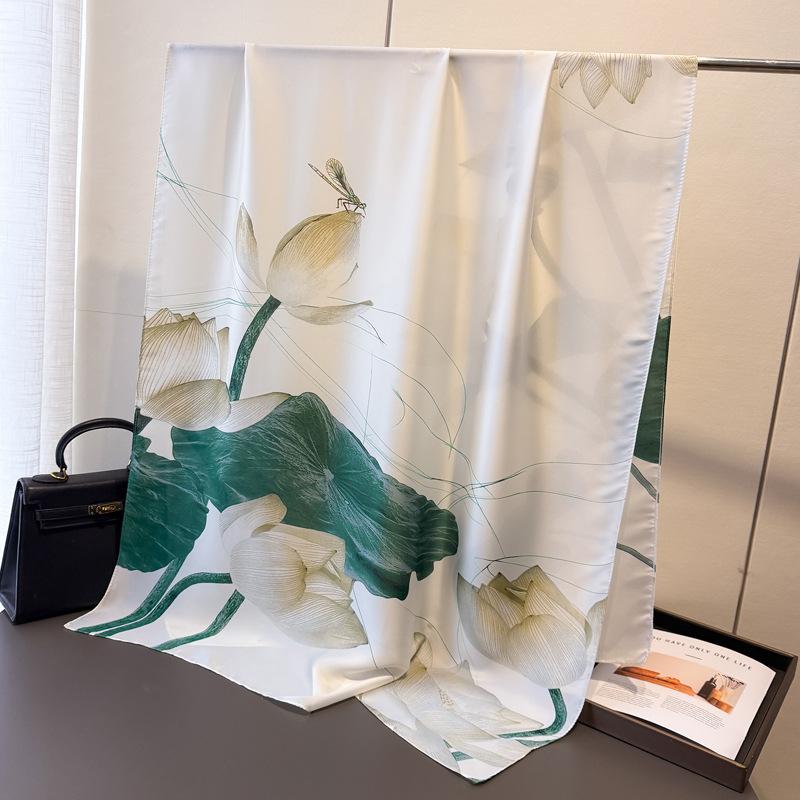 

Простая имитация печати Шелковый парчовый модный солнцезащитный шелковый шарф Длинный шарф Шелковая шаль Универсальный платок Шарф 180*80cm